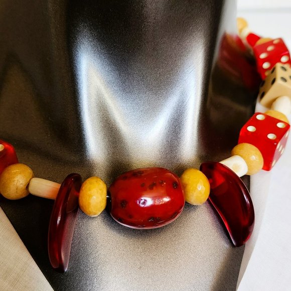 Genuine Vintage Blouse with Genuine Vintage Bakelite Beads and Dice - Picture 4 of 7